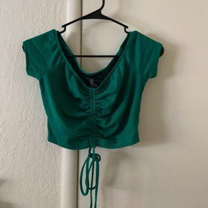Green Ruched Drawstring Crop Top